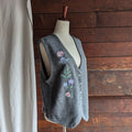 90s Vintage Grey Embroidered Acrylic Vest