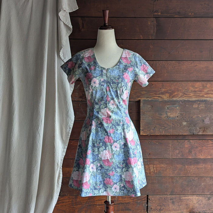 90s Vintage Homemade Rose Print Mini Dress