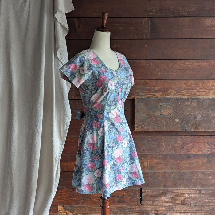 90s Vintage Homemade Rose Print Mini Dress
