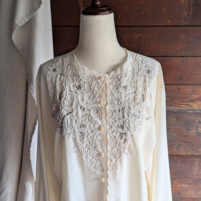 90s Vintage Ivory Embroidered Blouse