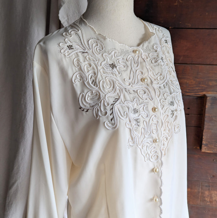 90s Vintage Ivory Embroidered Blouse