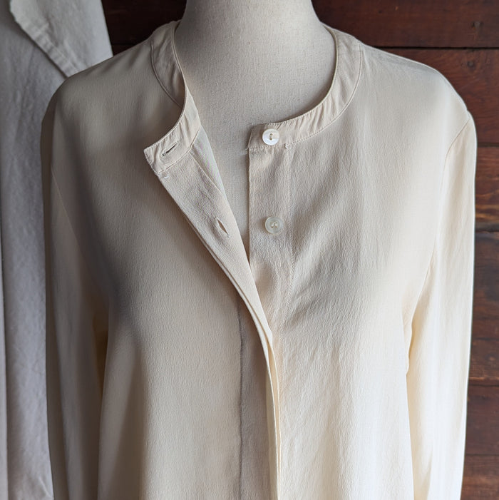 90s Vintage Ivory Silk-Crepe Blouse