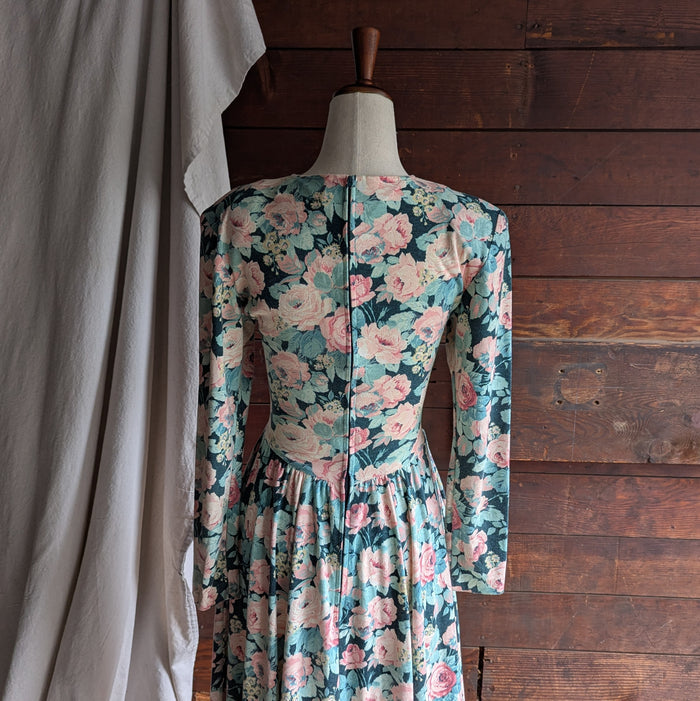 90s Vintage Jersey Knit Rose Dress