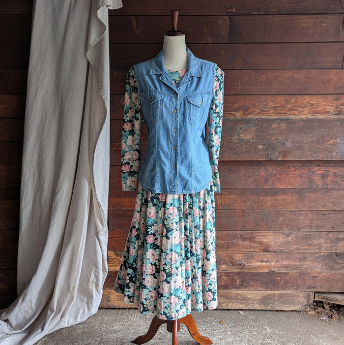 90s Vintage Jersey Knit Rose Dress