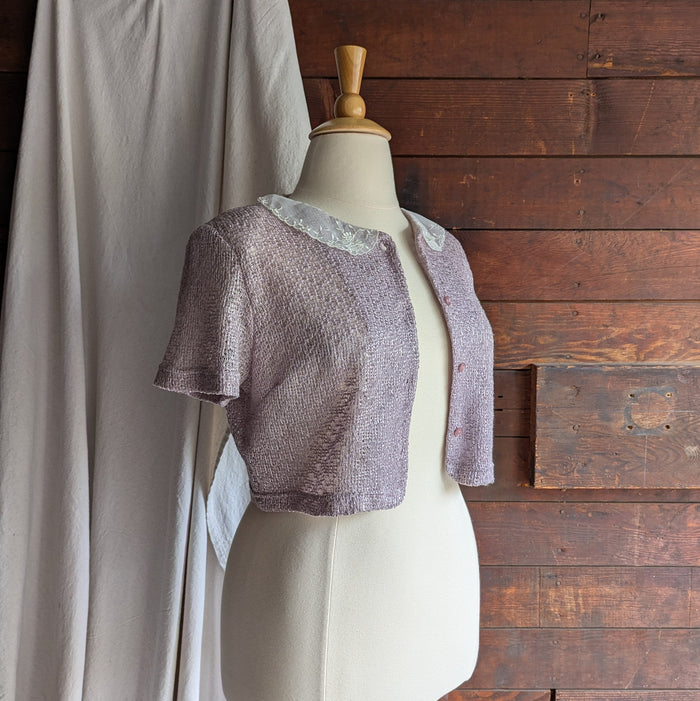 90s Vintage Lavender Short Sleeve Knit Jacket