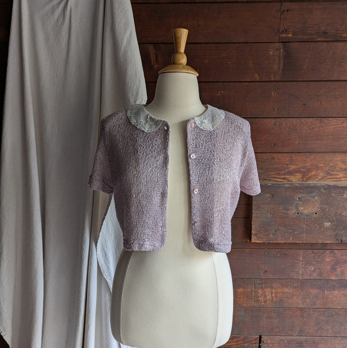 90s Vintage Lavender Short Sleeve Knit Jacket