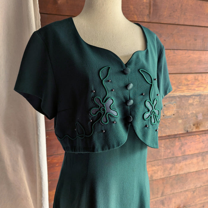 90s Vintage Layered Green Flared Dress