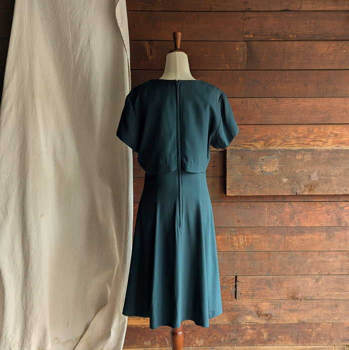 90s Vintage Layered Green Flared Dress