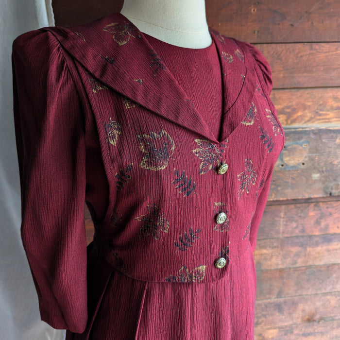 90s Vintage Maroon Layered Sailor Collar Dress