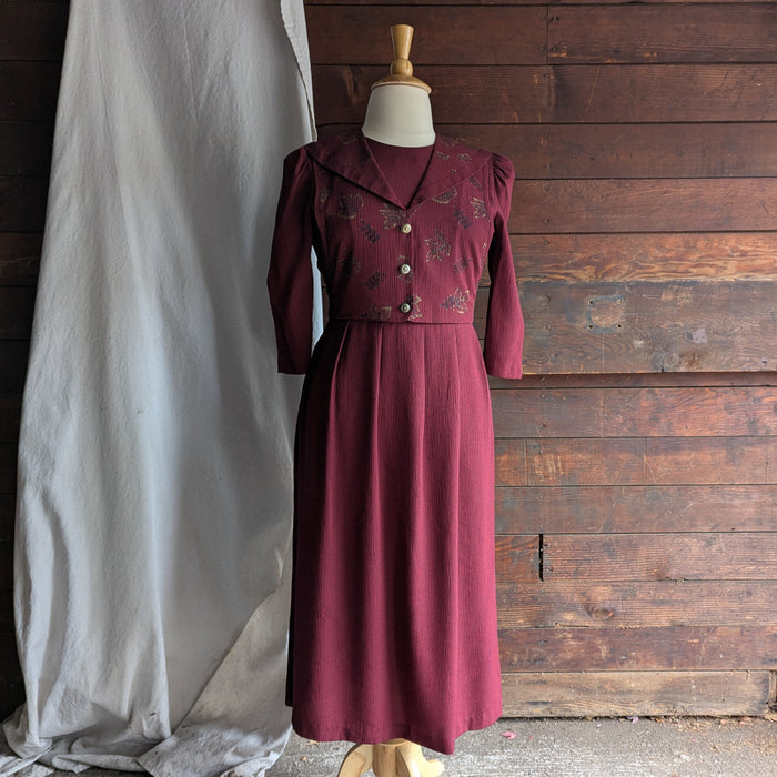 90s Vintage Maroon Layered Sailor Collar Dress