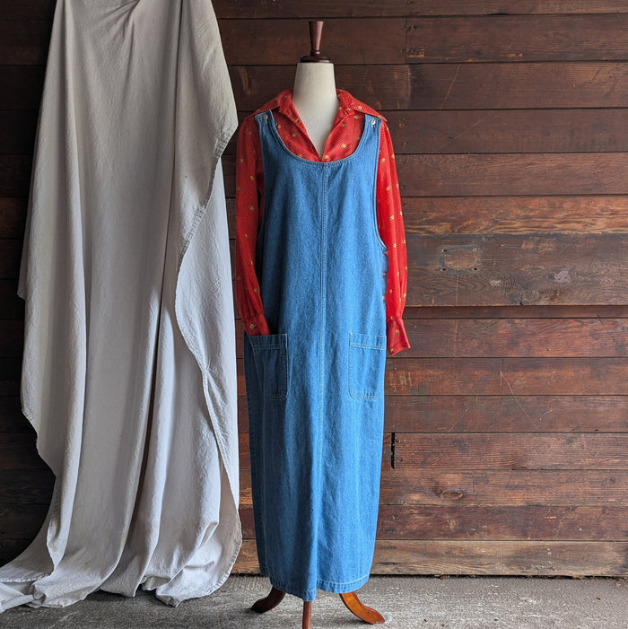 90s Vintage Maxi Denim Pinafore Dress