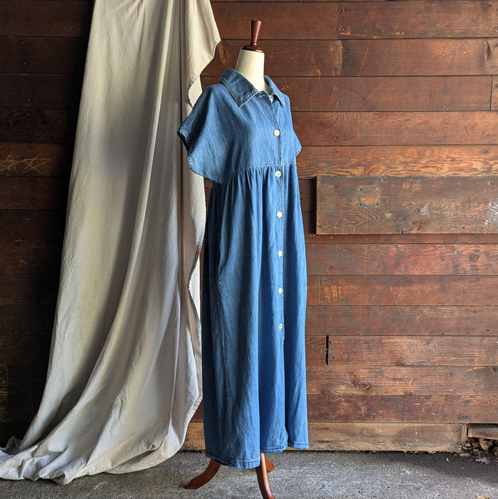 90s Vintage Maxi Denim Shirt Dress