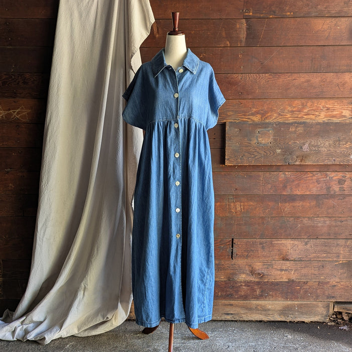 90s Vintage Maxi Denim Shirt Dress