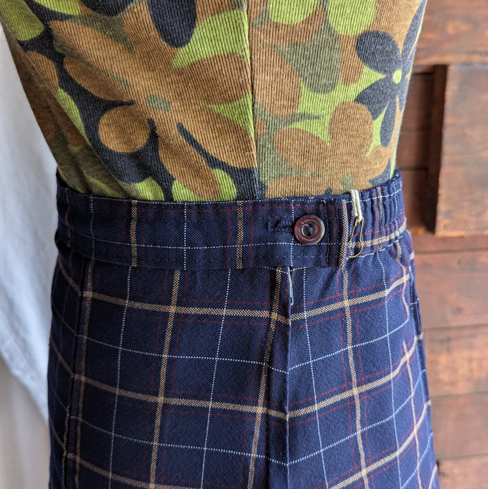 90s Vintage Navy Plaid Mini Skirt
