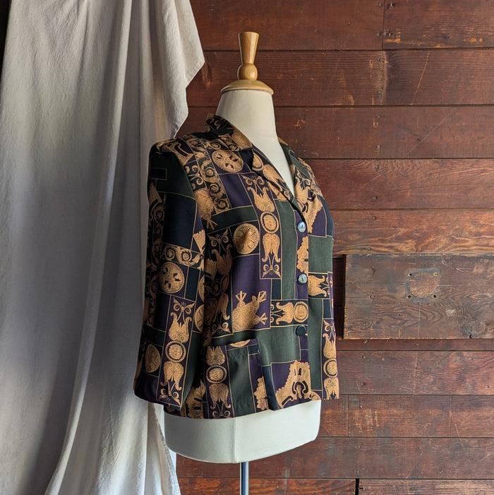 90s Vintage Olive and Purple Ornate Print Jacket