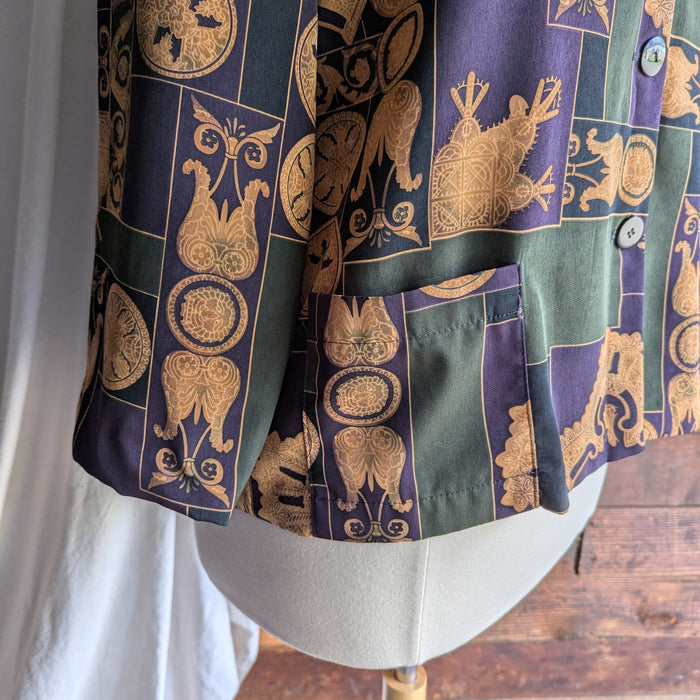 90s Vintage Olive and Purple Ornate Print Jacket