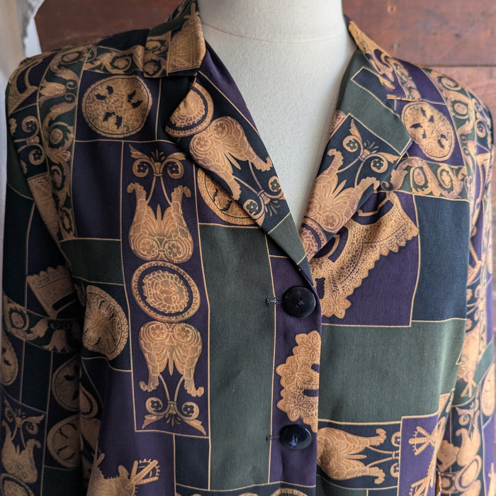 90s Vintage Olive and Purple Ornate Print Jacket