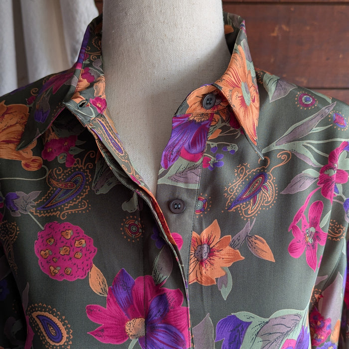 90s Vintage Olive Floral Paisley Blouse