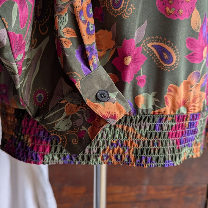 90s Vintage Olive Floral Paisley Blouse