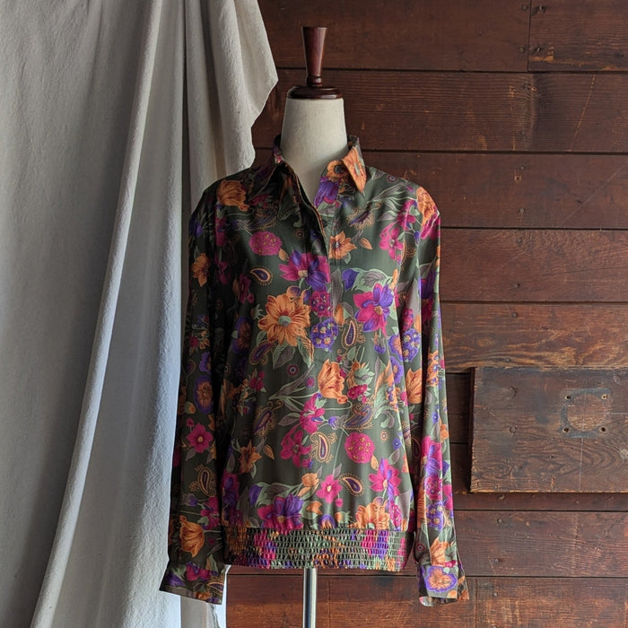 90s Vintage Olive Floral Paisley Blouse