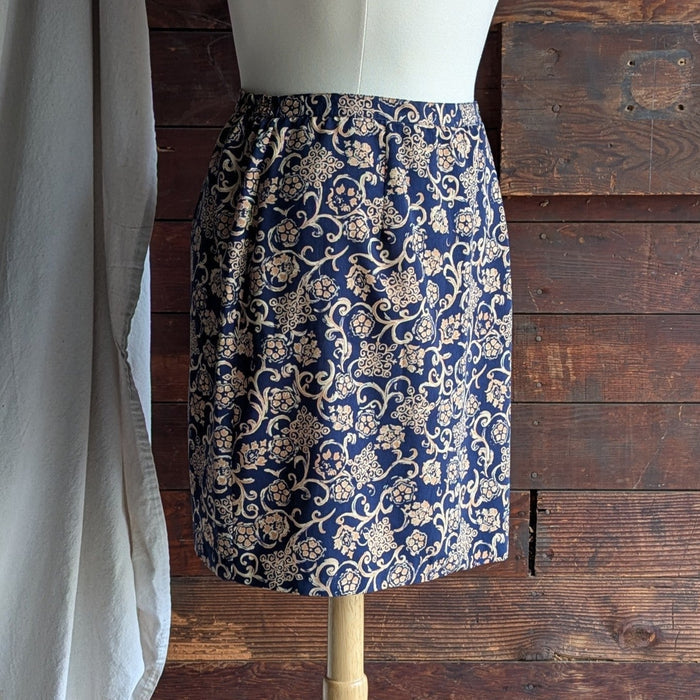 90s Vintage Ornate Navy Wrap Skirt