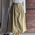 90s Vintage Pleat-Front Khaki Safari Midi Skirt
