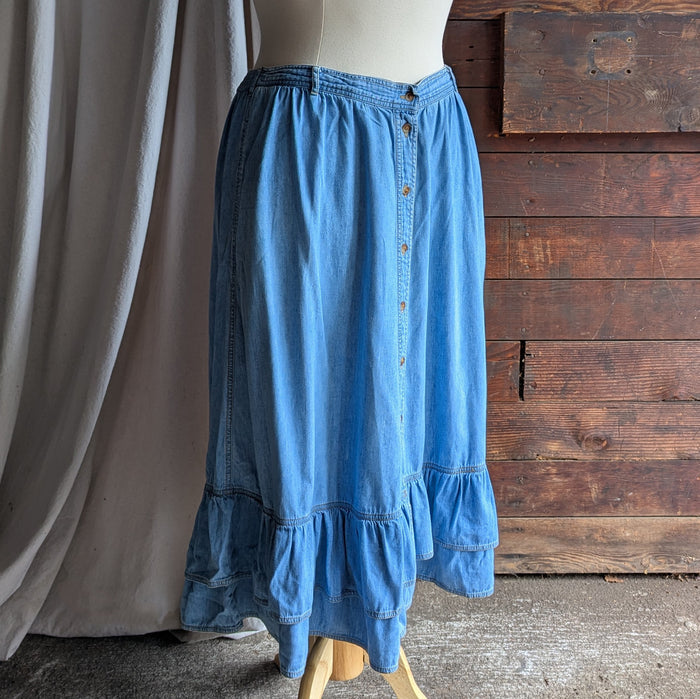 90s Vintage Plus Size Denim Ruffle Skirt