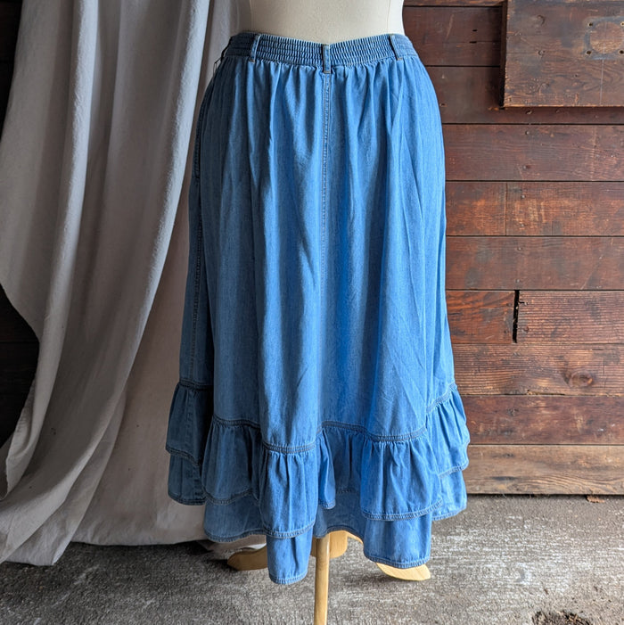 90s Vintage Plus Size Denim Ruffle Skirt