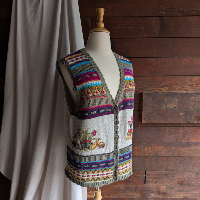 90s Vintage Plus Size Harvest Embroidered Knit Vest