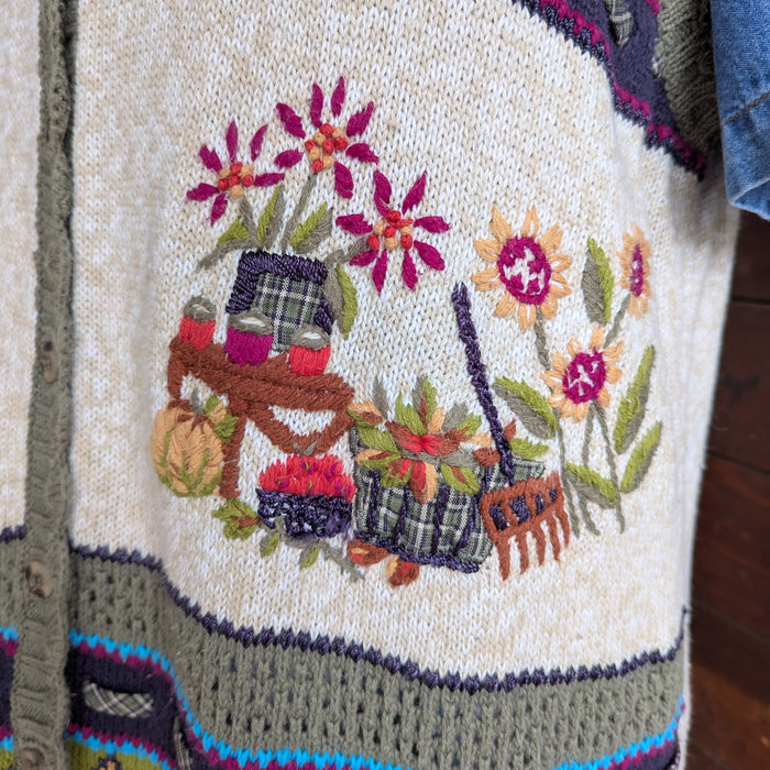 90s Vintage Plus Size Harvest Embroidered Knit Vest