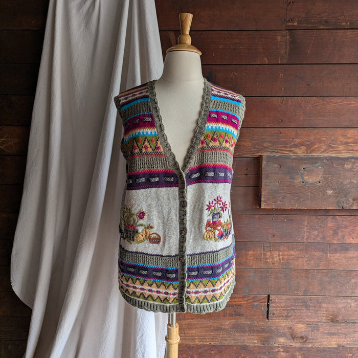 90s Vintage Plus Size Harvest Embroidered Knit Vest