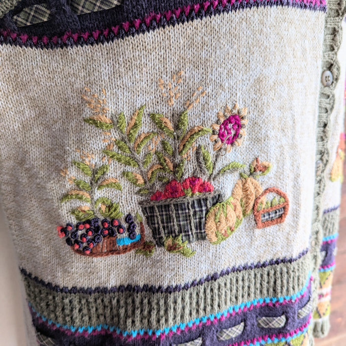 90s Vintage Plus Size Harvest Embroidered Knit Vest