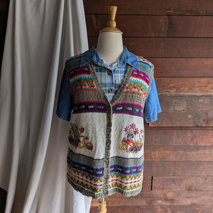 90s Vintage Plus Size Harvest Embroidered Knit Vest