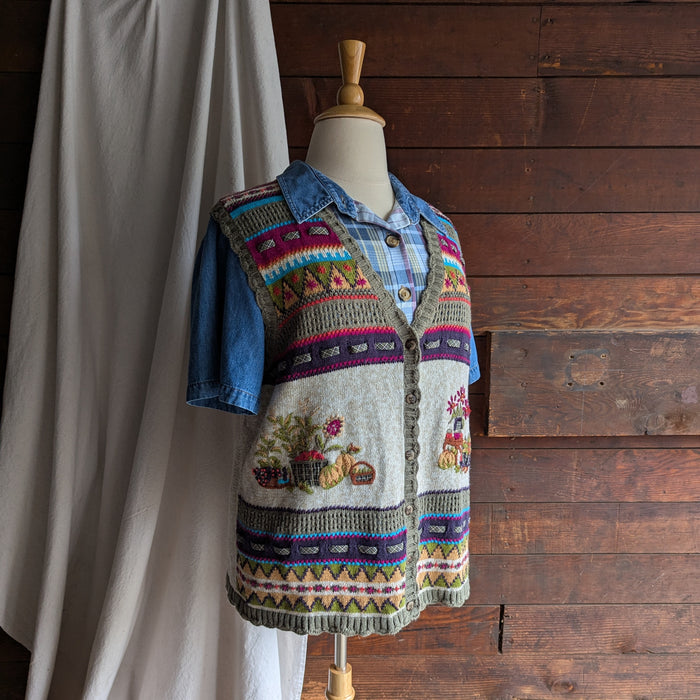 90s Vintage Plus Size Harvest Embroidered Knit Vest