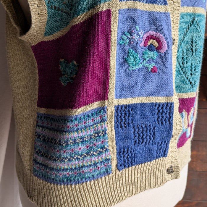 90s Vintage Plus Size Patchwork Embroidery Sweater Vest