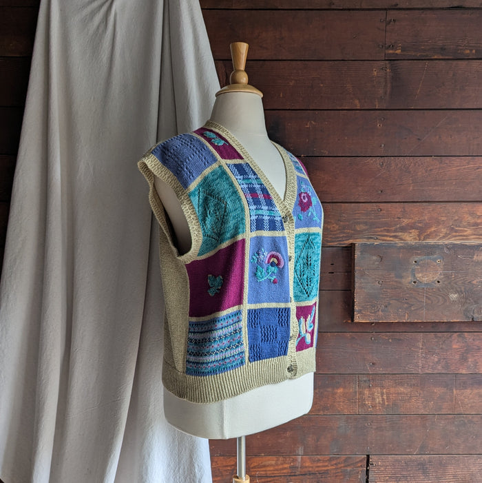 90s Vintage Plus Size Patchwork Embroidery Sweater Vest