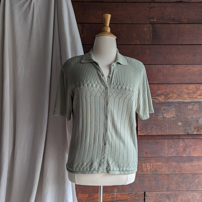 90s Vintage Plus Size Pistachio Green Knit Short-Sleeve Top