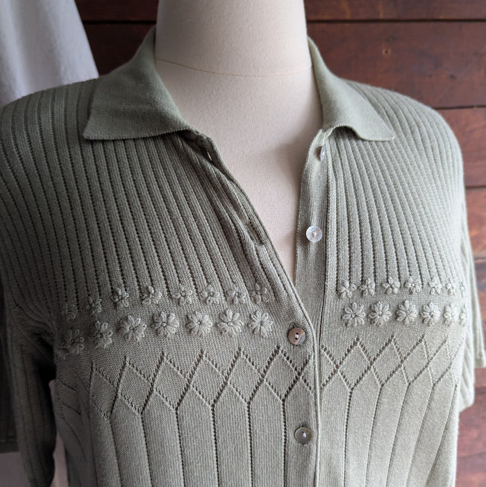 90s Vintage Plus Size Pistachio Green Knit Short-Sleeve Top