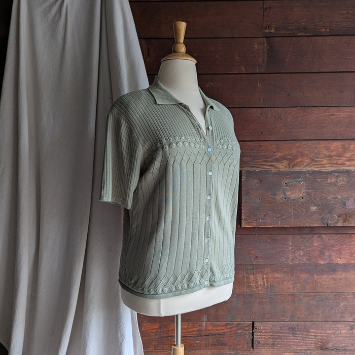 90s Vintage Plus Size Pistachio Green Knit Short-Sleeve Top