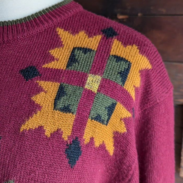 90s Vintage Plus Size Red Quilt Pattern Sweater