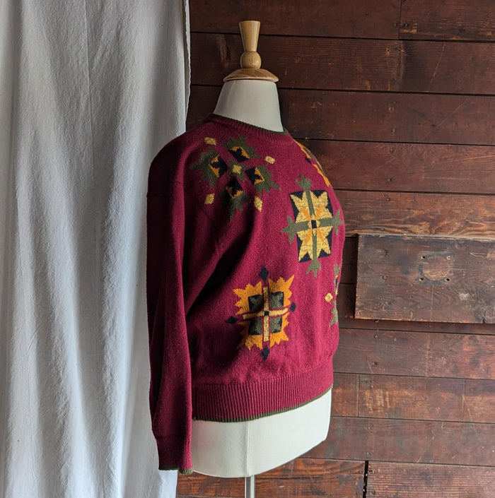 90s Vintage Plus Size Red Quilt Pattern Sweater