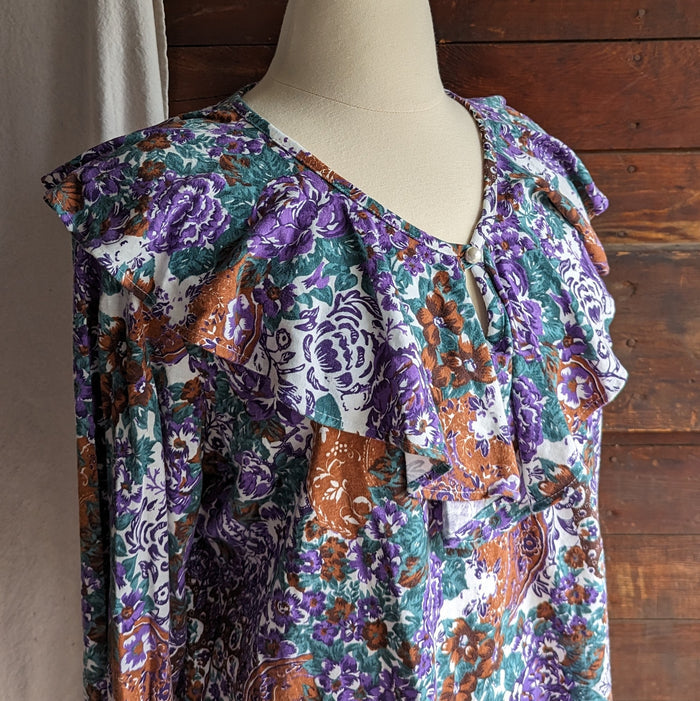 90s Vintage Plus Size Ruffled Jersey Knit Blouse
