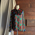 90s Vintage Satin Long Sleeve Jewel Tone Blouse