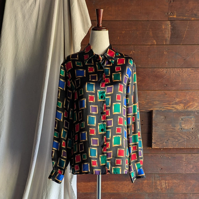 90s Vintage Satin Long Sleeve Jewel Tone Blouse
