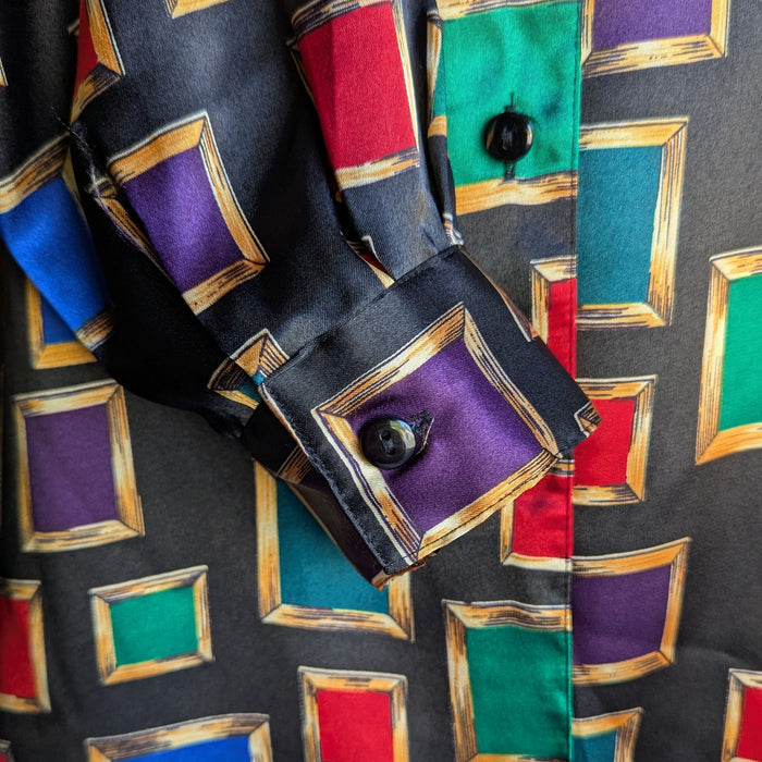 90s Vintage Satin Long Sleeve Jewel Tone Blouse