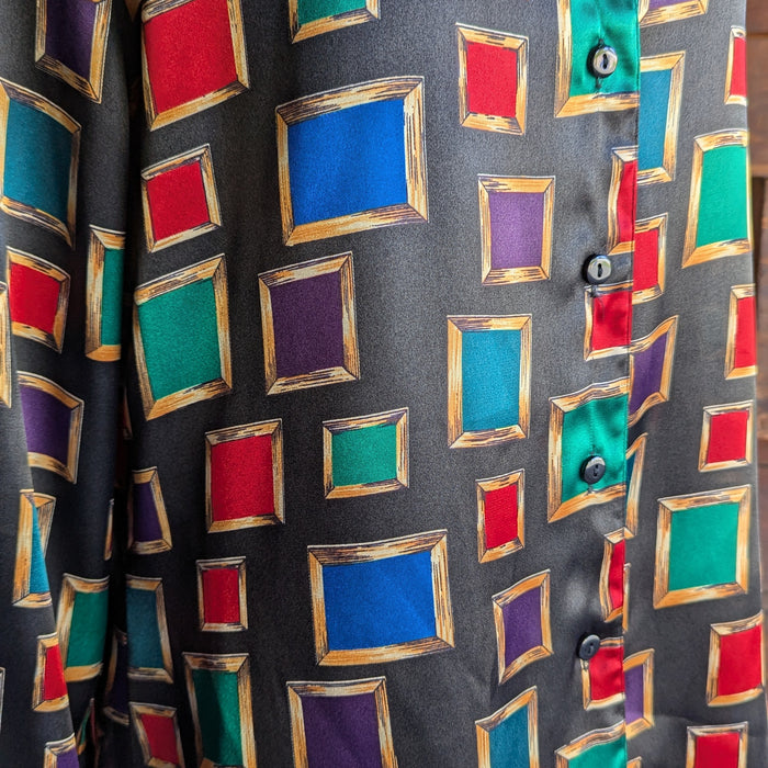 90s Vintage Satin Long Sleeve Jewel Tone Blouse