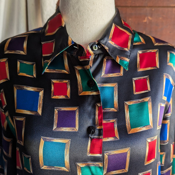 90s Vintage Satin Long Sleeve Jewel Tone Blouse