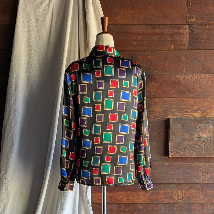 90s Vintage Satin Long Sleeve Jewel Tone Blouse
