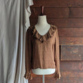 90s Vintage Silk Brown Ruffled Blouse