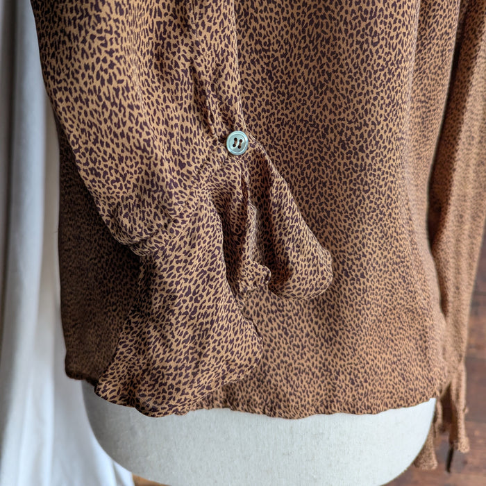90s Vintage Silk Brown Ruffled Blouse